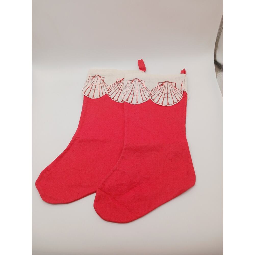 2 Vtg Felt Christmas Stocking Seashells Shell Santon Studio Key West Beach House